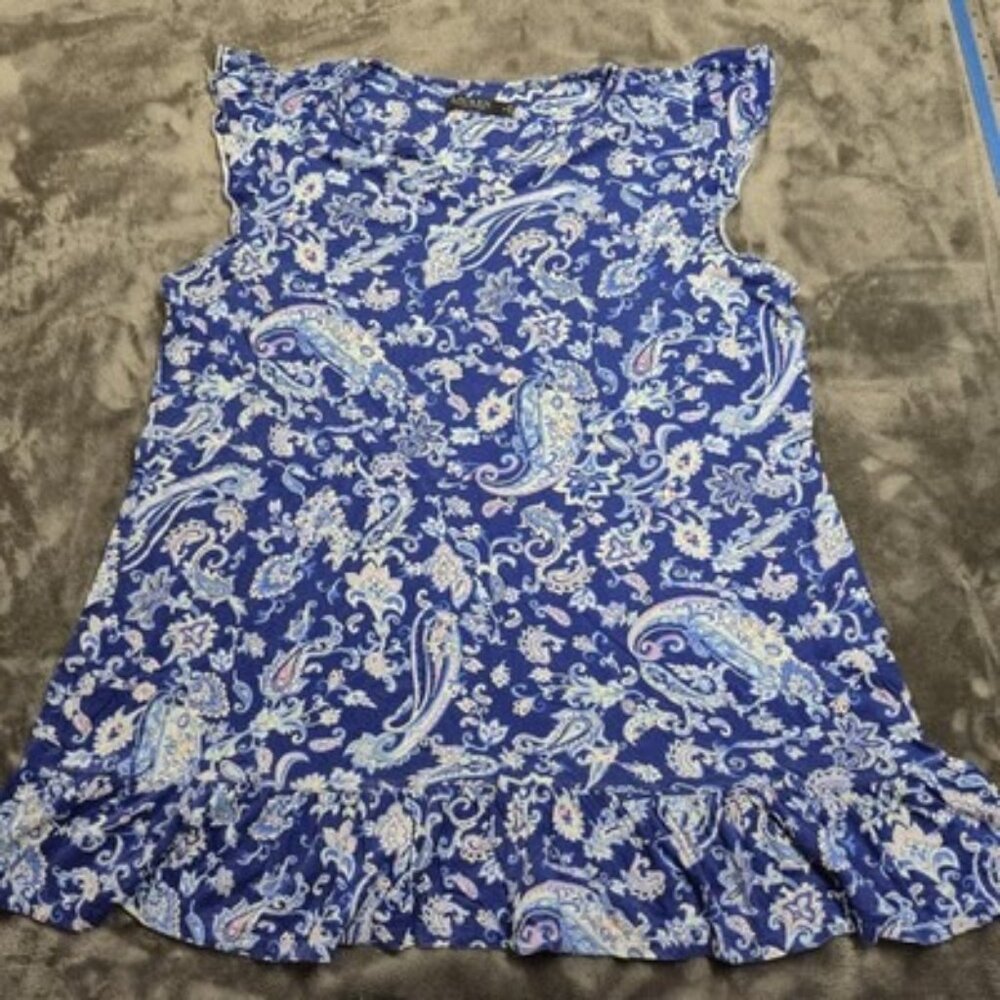 Lauren Ralph Lauren Shirt Womens 1X Blue Paisley Ruffle Hem Embroidered RL Tank